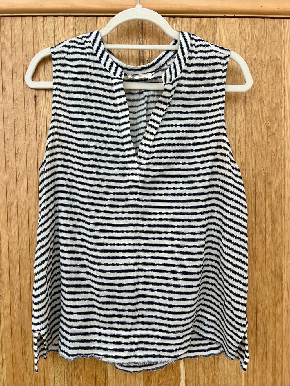 Carve Designs Sleeveless lightweight Navy Stripe Split-Neck Women’s Top
